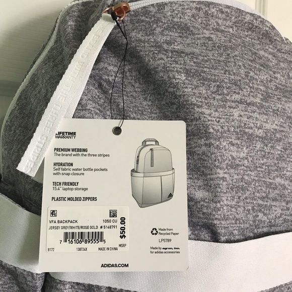 Adidas Gray Backpack VFA Brand New with Tag - Picture 7 of 7